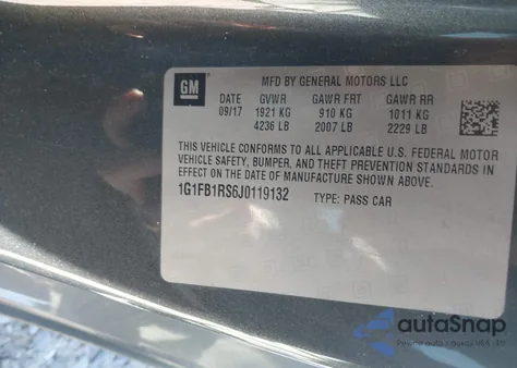 2018 Chevrolet Camaro 1Lt z USA, uszkodzony, nr VIN 1G1FB1RS6J0119132